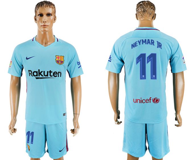 Men 2017-2018 club Barcelona away 11 blue soccer jersey